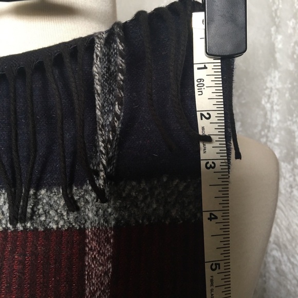 Perry Ellis Unisex Plaid Scarf black burgundy gray with Fringe OS - Picture 6 of 7